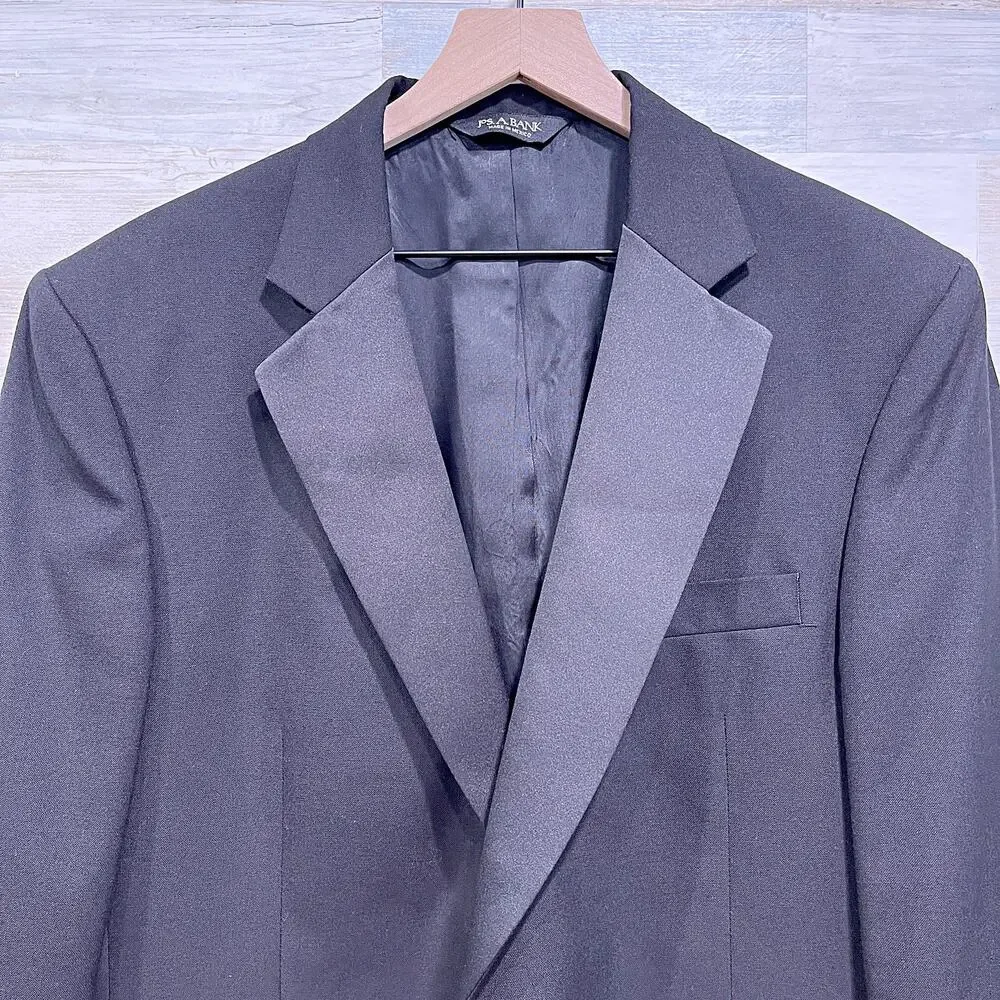 Jos A Bank Notch Collar Tuxedo Suit Black Mens 42R Jacket 36R Pleated Pants